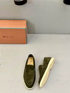 Olive Suede Slip-On Loafers