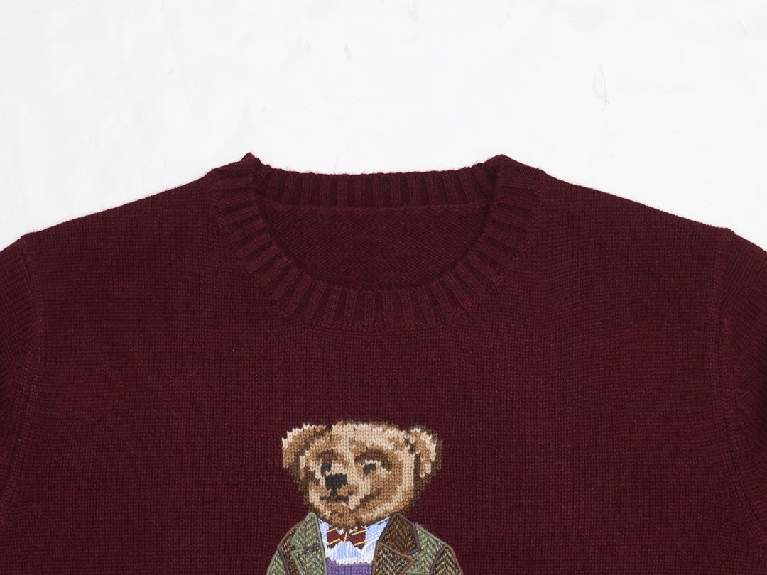 Burgundy Bear Knit Sweater