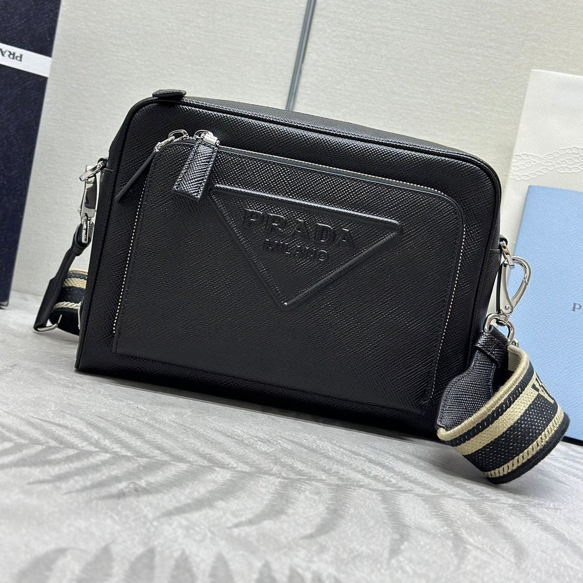 Men’s Crossbody Bag with Embroidered Strap