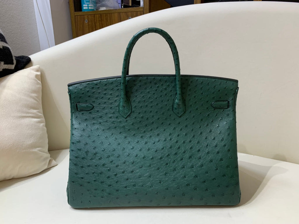 40 Ostrich Malachite with Gold Hardware Bag